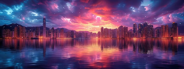 Vivid Dreamscape: A Colorful Sky Reflecting on Serene Waters