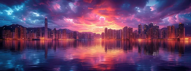 Fototapeten Vivid Dreamscape: A Colorful Sky Reflecting on Serene Waters © Usman