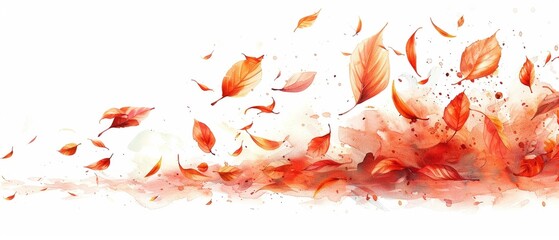 Abstract silhouettes of falling leaves, watercolor autumn wind