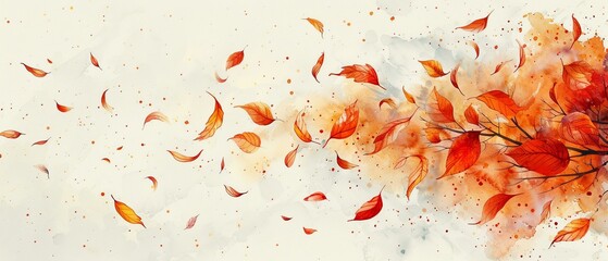 Abstract silhouettes of falling leaves, watercolor autumn wind