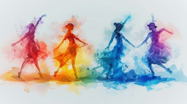Abstract silhouettes of dancers, watercolor motion blur effect