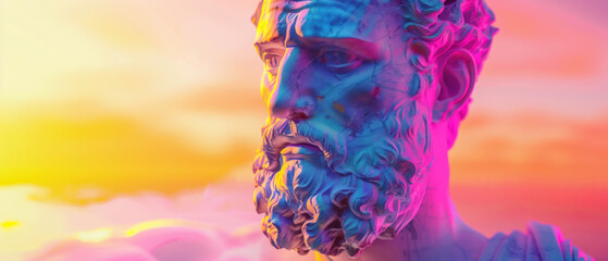 A statue of a man with a beard and a blue face - obrazy, fototapety, plakaty