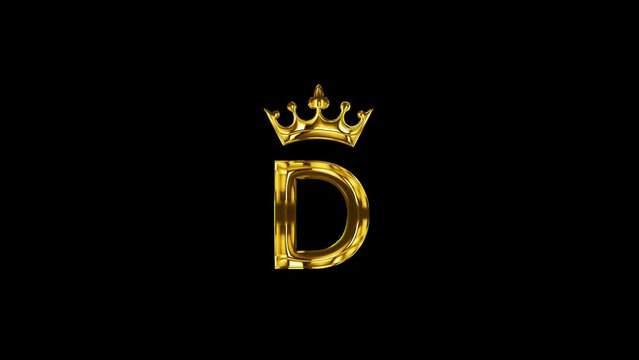 luxury golden D word with gold crown animation for logo intro outro black screen 