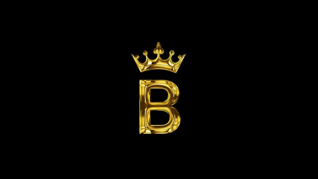 luxury golden B word with gold crown animation for logo intro outro black screen 