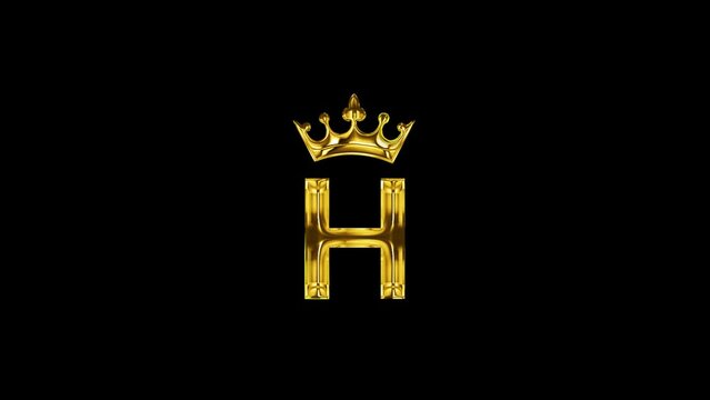 luxury golden H word with gold crown animation for logo intro outro black screen 