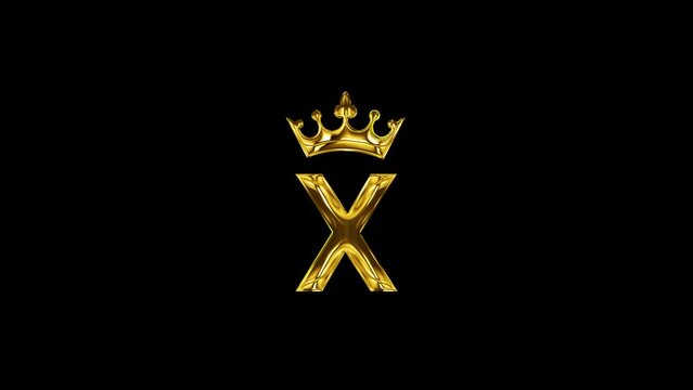 luxury golden X word with gold crown animation for logo intro outro black screen 