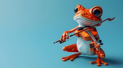 Frog Playing Violin on a Blue Background