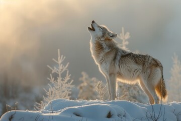 Lone wolf howling on a snowy ridge the call of the wild echoing in silence