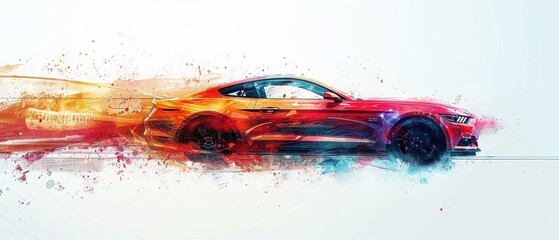 Dynamic abstract silhouette of a car, speed blur watercolor effect