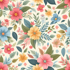 seamless floral background  vector, wallpaper, spring, leaf, art, design, decoration, nature, summer, illustration, vintage, texture, blossom, textile,Ai generated 