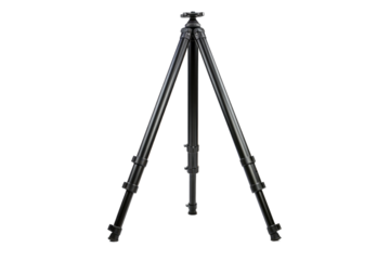 Tripod Standing. A tripod, a three legged stand used to support a camera or other equipment, is placed on a plain white background. The tripod is sturdy and adjustable.
