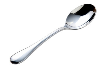 Long Handled Spoon. A silver spoon with a long handle is placed on a plain white background. on White or PNG Transparent Background.