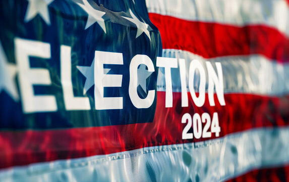 American flag showing the text "ELECTION 2024", image concept of the USA presidential election