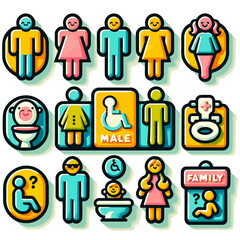 Inclusive Restroom Icons Set for Public Spaces