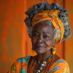 Afrofuturistic Portrait of an African Woman in Orange Outfit