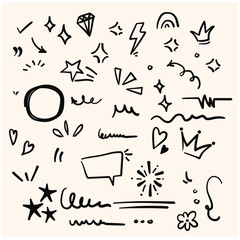 Doodle line cute element set with illustration style doodle and line art