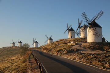 Group of ancient Windmills with Sunset Light (Consuegra Spain)