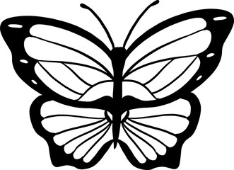 Hand drawn butterfly silhouette illustration. Black and white vector butterfly design on isolated background.