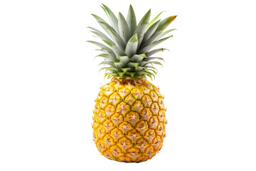 Fototapeta premium Tropical pineapple fruit illustration, golden yellow pineapple with green leaves, fresh food icon for summer design isolated on Transparent Background