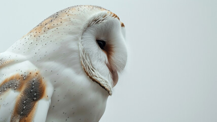 Peaceful barn owl up close with a keen and focused gaze.