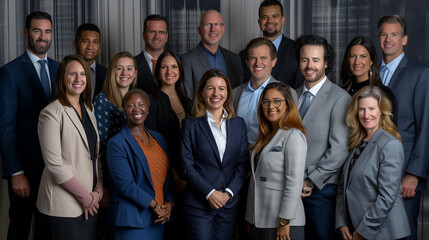 Smiling professional business leaders and employees group team portrait