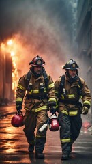 portrait of a firefighter, with a fire in the background. generative ai