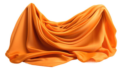 Orange Cloth Draped Over. An orange cloth is neatly draped over a plain white background. The cloth appears smooth and well ironed creating a simple yet striking contrast.