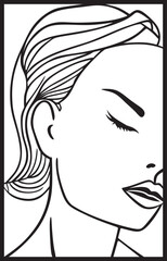 Beautiful woman face. Beauty salon. Black and white vector illustration for coloring book. Vector Ready to laser, vinyl cutting. One line art