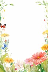 Fototapeta na wymiar watercolor floral wedding invitation frame border with empty space