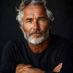 Fototapeta premium Epic Portrait of a Bearded Older Man in Black Shirt