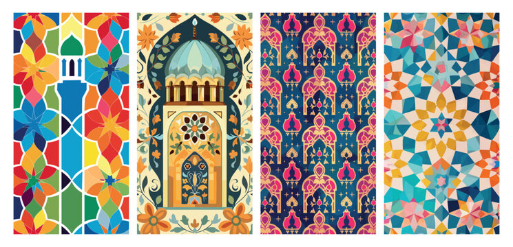 Colorful traditional mosaic patterns from various cultures