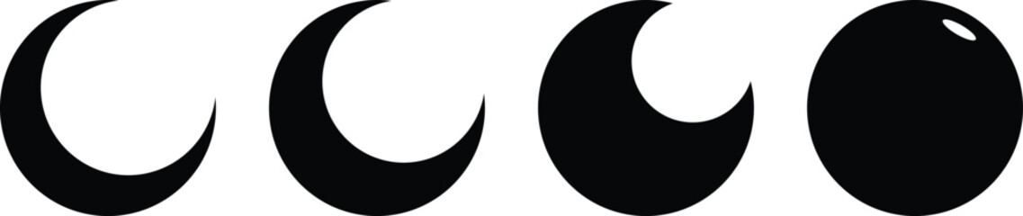 Moon phase symbol. Crescent icon set. Lunar symbol in black. - obrazy, fototapety, plakaty