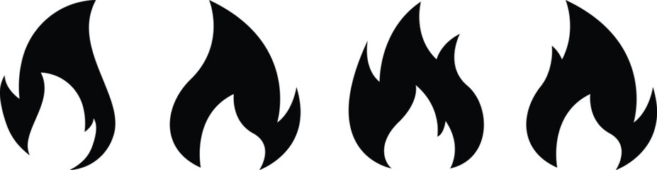 Flame icon in black. Fire symbol in glyph. Fireball sign. Campfire symbol. - obrazy, fototapety, plakaty