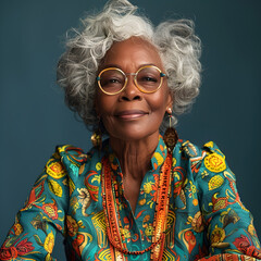 Older Woman in African-Inspired Colorful Top