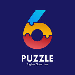 number 6 puzzle pieces colorful vector logo design. template illustration