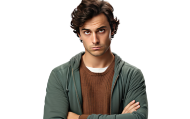 Man Crossing Arms for Picture. A man standing with his arms crossed, posing for a picture. He looks directly at the camera with a neutral expression, creating a confident and serious impression.