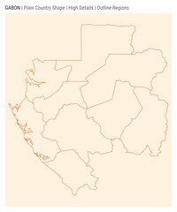 Gabon plain country map. High Details. Outline Regions style. Shape of Gabon. Vector illustration.