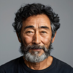 Revered Asian Man with Grey Beard and Serene Wisdom