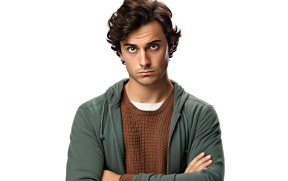 Man Crossing Arms for Picture. A man standing with his arms crossed, posing for a picture. He looks directly at the camera with a neutral expression, creating a confident and serious impression.