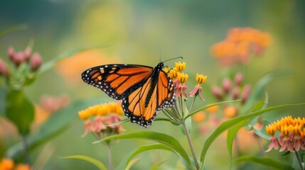 Fototapeta na wymiar Close-Up Monarch: Milkweed Rest