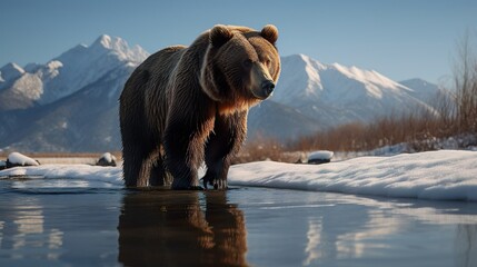 Brown Bear Standing on Ice