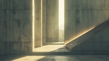 Sunlit modern architecture, concrete textures, warm shadows.