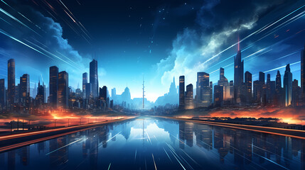 Obraz premium Professional photography of city with bright lights at night