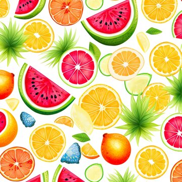Seamless pattern with fruits on a white background