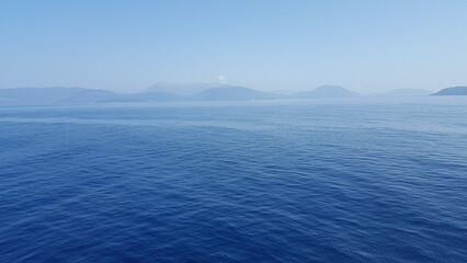 Layers of blue in the Aegean Sea between Mykonos and Athens