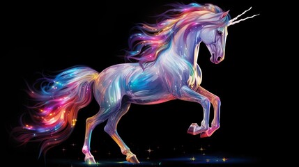 The magical unicorn reared up. The animal horse stands on its hind legs.
