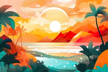 Fototapeta na wymiar A vibrant and colorful summer illustration