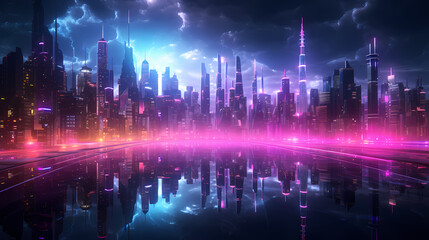 Obraz premium Professional photography of city with bright lights at night