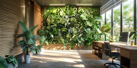 Fototapeta na wymiar Interior design of modern offices with flora and or vertical gardens