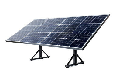 Solar Panel Mounted on Metal Stand. A solar panel is securely mounted on a sturdy metal stand ready to harness the suns energy. The sleek design ensures optimal sunlight absorption for maximum energy.